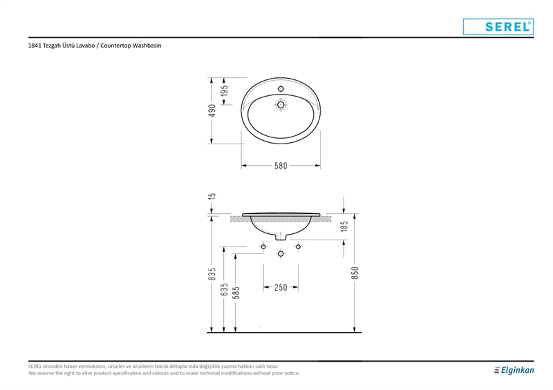 SEREL TEZGAH ÜSTÜ OVAL LAVABO